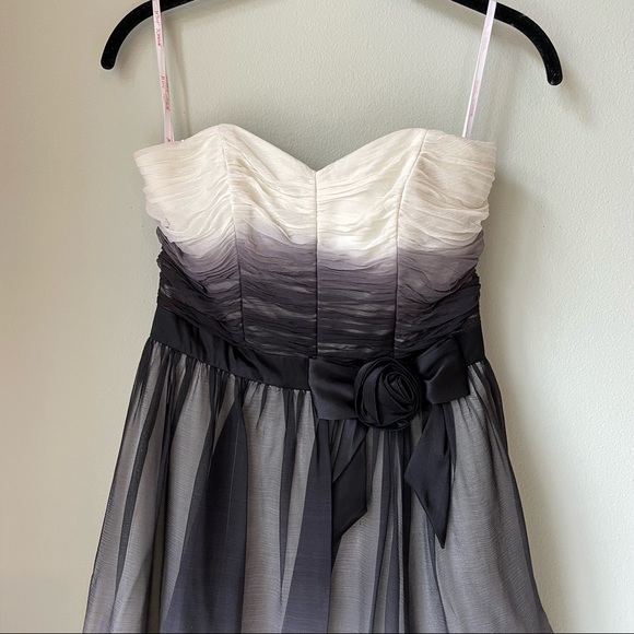 NWT Betsey Johnson Strapless Black and White Silk Ombré Dress Size 6 - Picture 3 of 10